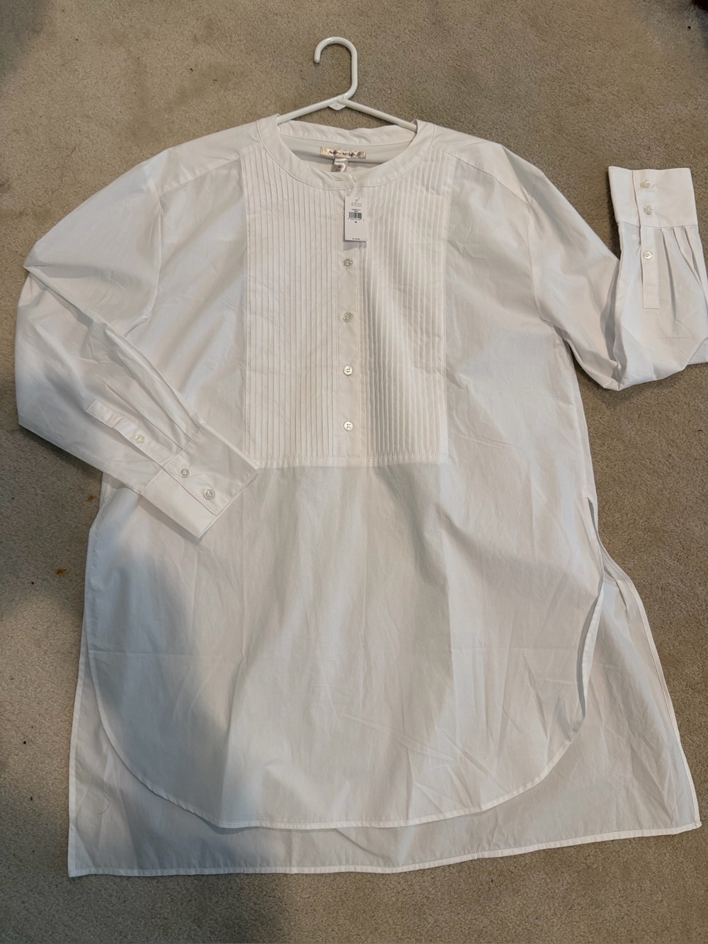 NWT Ladies White Longline Pintuck Front Tuxedo Shirt Sz Med